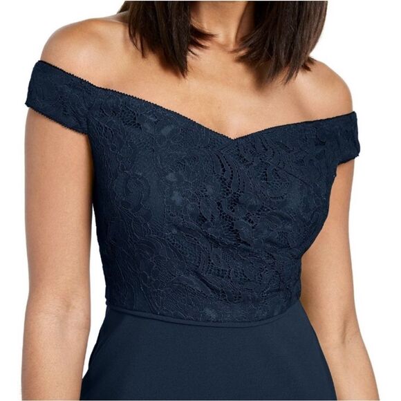 NWT Adrianna Papell Navy Blue Lace Crepe Formal Evening Gown OTS Dress Size 2 - Picture 8 of 16